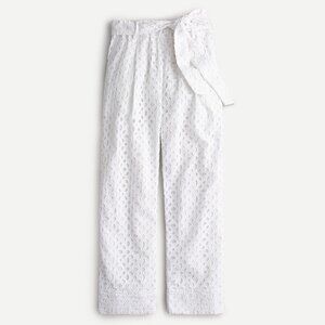 J Crew White Cotton Embroidered Eyelet Tie Belt Pants 6